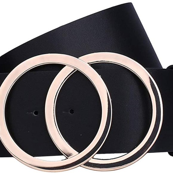 Belt Black Faux Leather Fashion Strap with Double main image 7